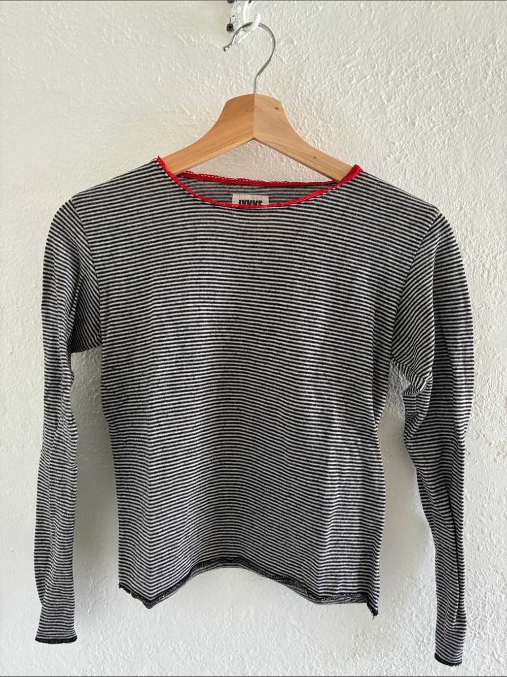 Luke Wullf Striped Long-Sleeve Tee with Red Neck Trim